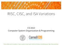 RISC, CISC, and ISA Variations