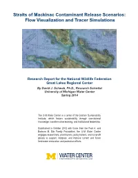 Straits of Mackinac Contaminant Release Scenarios: Flow Visualization and Tracer Simulations