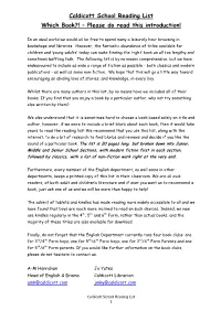 Caldicott School Reading List Which Book?! – Please Do Read This Introduction!