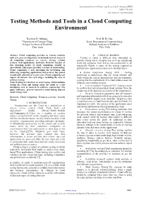 Testing Methods and Tools in a Cloud Computing Environment