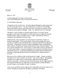 March 21, 2011 a Special Message from Governor Rick Snyder: Community Development and Local Government Reforms to the Michigan