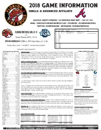 2018 Game Information Single-A Advanced Affiliate