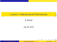 Lecture 1 Mathematical Preliminaries