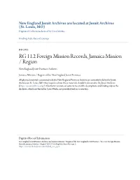 RG 11.2 Foreign Mission Records, Jamaica Mission / Region New England Jesuit Province Archives