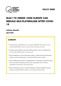 Built to Order: How Europe Can Rebuild Multilateralism After Covid-19