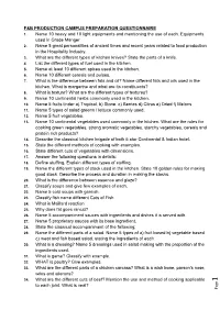 F&B Production Campus Preparation Questionnaire