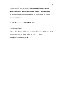 Objectivity and Falsehood: Assessing Measures of Positional Influence with Members of David Cameron’S Cabinets