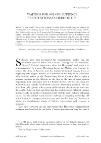 Waiting for Solon: Audience Expectations in Herodotus ∗
