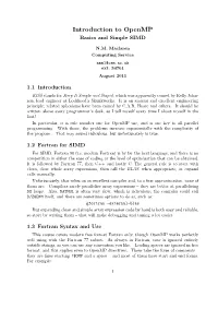Introduction to Openmp Basics and Simple SIMD