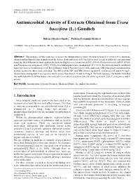 Antimicrobial Activity of Extracts Obtained from Urera Baccifera (L.) Gaudich