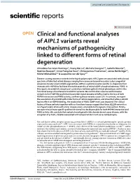 Clinical and Functional Analyses of AIPL1 Variants Reveal Mechanisms