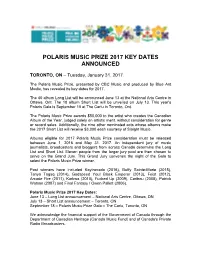 Polaris Music Prize 2017 Key Dates Announced