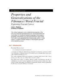 Properties and Generalizations of the Fibonacci Word Fractal Exploring Fractal Curves José L