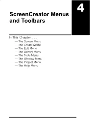 Screencreator Menus and Toolbars