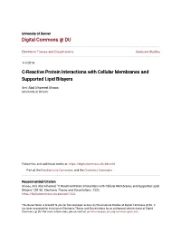 C-Reactive Protein Interactions with Cellular Membranes and Supported Lipid Bilayers