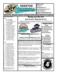 Monday, June 14Th, 2021 June 2 @ Pirates (PPD) Game #4 of 44 / Away Game #3 (1-1) 4 Vs