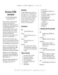 Summary of UNIX Commands Furnishing, Performance, Or the Use of These Previewers Commands Or the Associated Descriptions Available on Most UNIX Systems