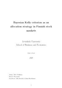 Bayesian Kelly Criterion As an Allocation Strategy in Finnish Stock Markets