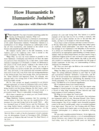 How Humanistic Is Humanistic Judaism? an Interview with Sherwin Wine