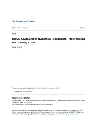 The CAFA Mass Action Numerosity Requirement: Three Problems with Counting to 100