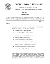 Clerk's Board Summary, 6/18/07