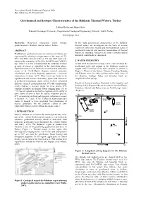 Geochemical and Isotopic Characteristics of the Balikesir