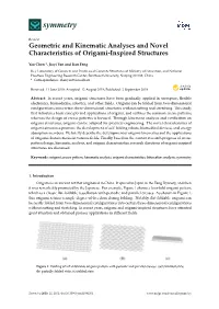 Geometric and Kinematic Analyses and Novel Characteristics of Origami-Inspired Structures