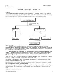 Lab # 4: Separation of a Mixture
