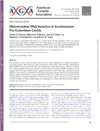 Mitochondrial DNA Variation in Southeastern Pre-Columbian Canids Kristin E