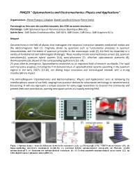 PMQ29 Optomechanics and Electromechanics: Physics and Applications