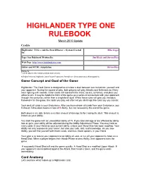 Highlander Type One Rulebook March 2010 Update First Draft