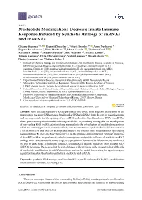 Nucleotide Modifications Decrease Innate Immune Response Induced