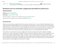 Nutritional and Non-Medication Supplements Permitted for Performance Enhancement - Uptodate
