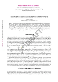 This Is a Draft! Please Do Not Cite. NEGATIVE THEOLOGY IN
