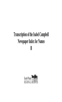 Transcription of the Isabel Campbell Newspaper Index for Names B