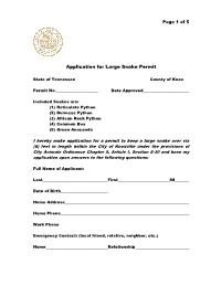 Application for Large Snake Permit