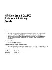 HP Nonstop SQL/MX Release 3.1 Query Guide