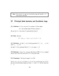 27 Principal Ideal Domains and Euclidean Rings