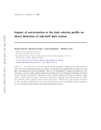 Impact of Uncertainties in the Halo Velocity Profile on Direct Detection Of