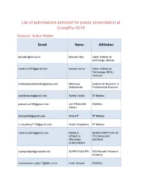 List of Submissions Selected for Poster Presentation at Compflu-2019
