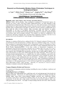 Research on Electrostatic-Filtration Radon Elimination Techniques In
