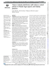 Tobacco Industry Interference with Tobacco Control Policies in Poland