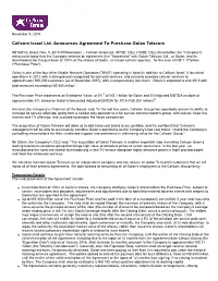 Cellcom Israel Ltd. Announces Agreement to Purchase Golan Telecom