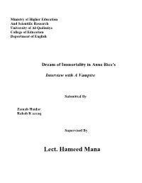 Dream of Immortality in Anne Rice's Interview with a Vampire