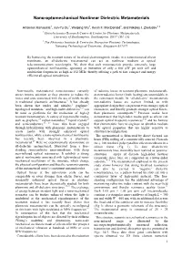 Nano-Optomechanical Nonlinear Dielectric Metamaterials