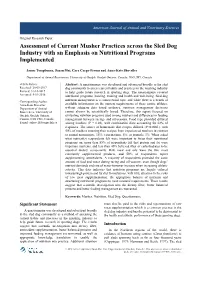 Assessment of Current Musher Practices Across the Sled Dog Industry with an Emphasis on Nutritional Programs Implemented