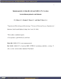 Immunogenicity of Clinically Relevant SARS-Cov-2 Vaccines