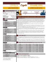 Loyola Ramblers @Ramblersmbb 2018-19 Game Notes