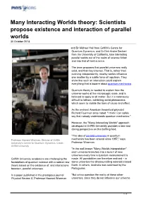 Scientists Propose Existence and Interaction of Parallel Worlds 30 October 2014