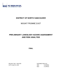 Mount Fromme East: Preliminary Landslide Hazard Assessment and Risk Analysis